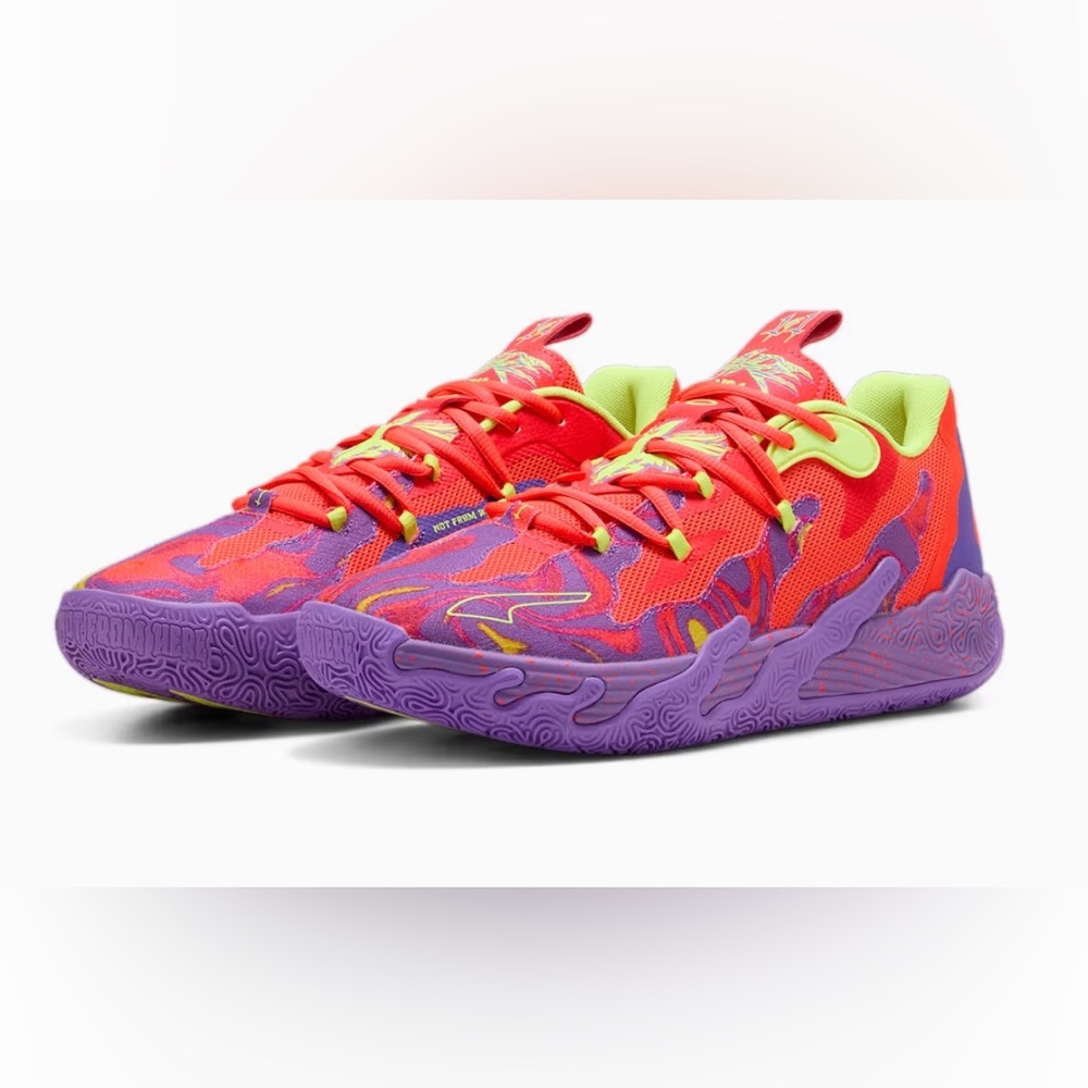 Puma MB.03 Low Lava LaMelo Basketball Shoes Purple Glimmer Boys Girls Size 4
